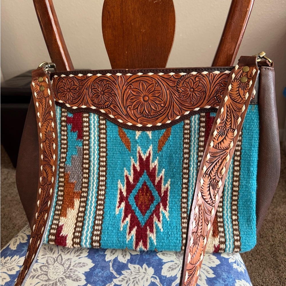 American Darling Brown and Blue Shoulder Bag with Tribal Design